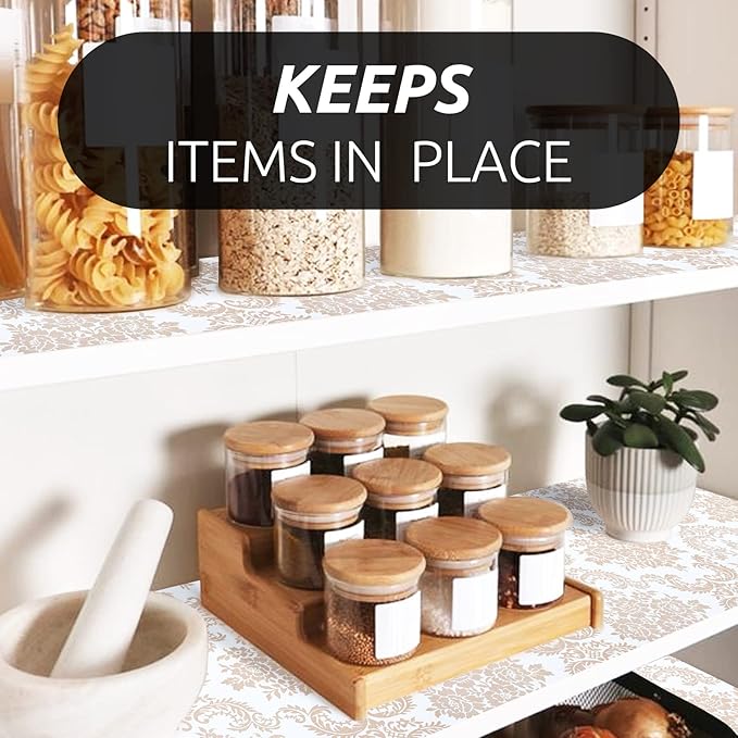 RAY STAR 12X120 Inch Shelf Liner for Kitchen Cabinets, Non-Adhesive Cabinet Liner Washable, PVC Drawer Liner for Dresser Non-Slip Bathroom (Yellow Pattern)(2 Roll)