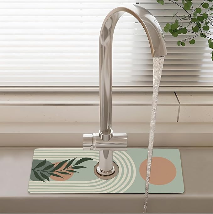Patterned Sink Faucet Mat Kitchen Splash Guard Super Absorbent Drying Mat, Non-Slip Drain Pad for Kitchen Counter or Bathroom-15x5.5in