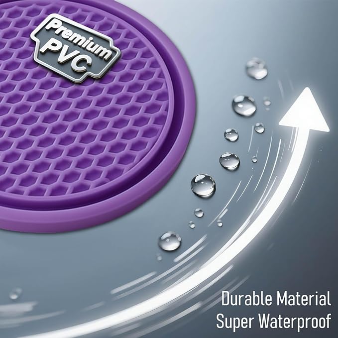 Car Cup Holder Coaster 4 Pack - Non Slip & Shockproof,Flexible PVC Rubber Insert for Car/Truck/SUV/Van (2.75"x0.2") Universal Fit Auto Cup Holders Accessories for Women and Man (Purple)