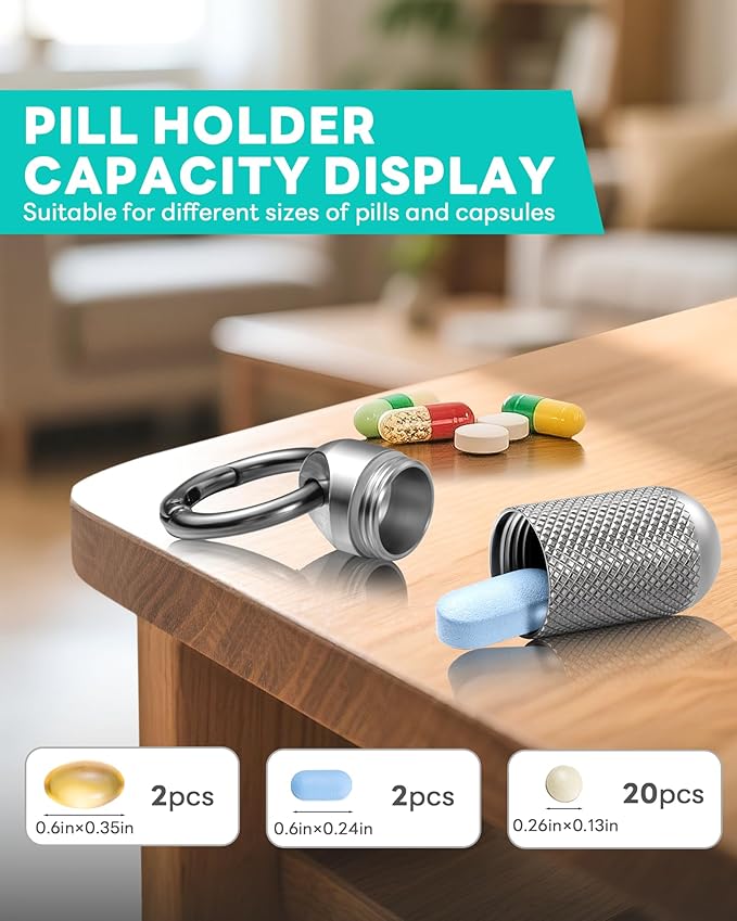 TISUR Titanium Keychain Pill Holder Small Metal Pill Case, Pill Organizer Portable Waterproof Pill Container, Travel Pill Bottle Box for Purse (Small-0.51inch)