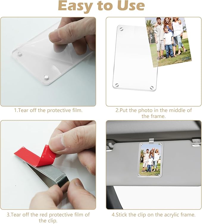 4Pcs Acrylic Magnetic Personalized Photo Holder, Car Accessories Car Photo Holder Car Visor Clip, Personalized Car Picture Frame, Suitable for Adding Family or Personal Photos