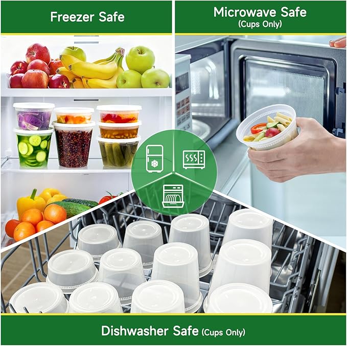 Dealusy 50 Set 8 oz Deli Containers with Lids, Leak-Proof BPA Free Plastic Take Out Bowls, Food Storage Containers for Takeout Meal Prep Storage, Freezer, Microwave & Dishwasher Safe