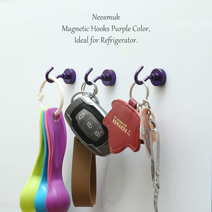 Neosmuk Magnetic Hooks, Heavy Duty 30lb+ Strong Magnet Hook for Cruise Cabins, Cruise Ship Essentials for Hanging, Metal Wall Refrigerator Hangers (Purple, 15 Pack)