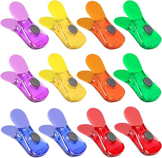 Bag Clips, 12 Pack Food Chip Snack Bag Sealing Clips, Color Refrigerator Magnet Air-Tight Clip for Home Kitchen Storage