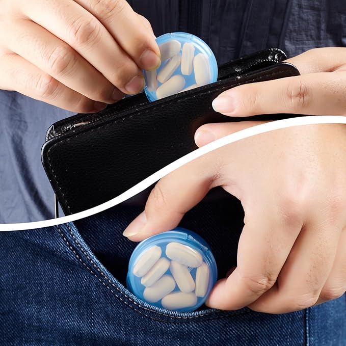 Small Pill Case for Purse Pocket (6 Pack), Double-Layer Pill Box, Portable Medicine Organizer Travel Pillbox, Cute Pill Container Holder,Multifunctional Mini Storage Box (Blue)