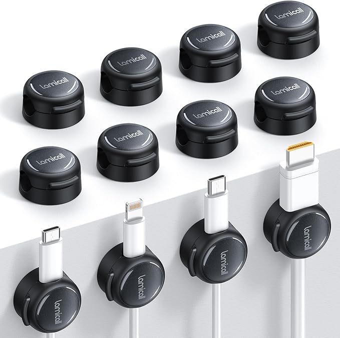 12Pack Magnetic Cord Organizer Cable Clips - Lamicall [Crystal-Clear] Desk Cable Management for Phone Charging Cord, Adhesive Wire Holder for Home Office Nightstand, Christmas Organizer Accessories