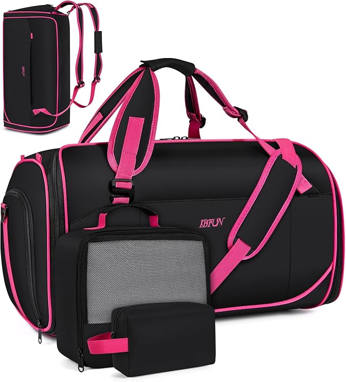Convertible Garment Duffel Bags for Travel, 4-in-1 Carry on Duffle Bag for Women with Backpack Straps & Waterproof Shoe Pocket, Hanging Suit Dress Weekender Bag for Business, Wedding, 3pcs