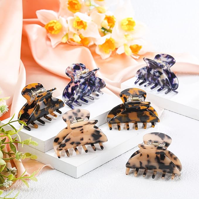 WILLBOND 6 Pieces Medium Hair Claw Clips for Thin Hair 2.6 Inch Tortoise Shell Clip Banana Jaw Hairpin French Style Barrettes Head Accessories for Women Girls(Fresh Pattern)