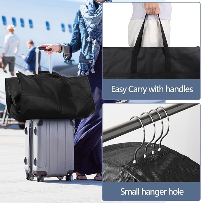 2 Pack 65" Long Garment Bags for Dress Travel Garment Bag with 4" Gusseted Wedding Dress Cover with 2 Mesh Pockets and 2 Carry Handles(Black)