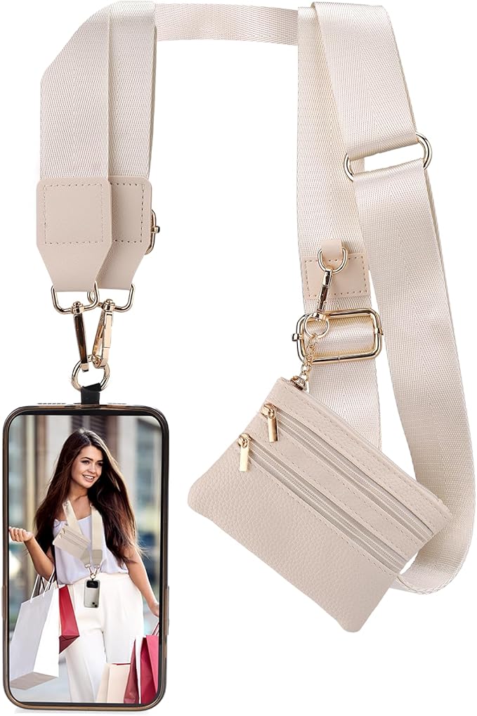 XANGNIER Clip and Go Strap for Phone with Wallet Crossbody, Phone Strap with Zippered Wallet, Adjustable Anti-Theft Cellphone Lanyard for Women, Cellphone Chain Accessories, Multicolor 12