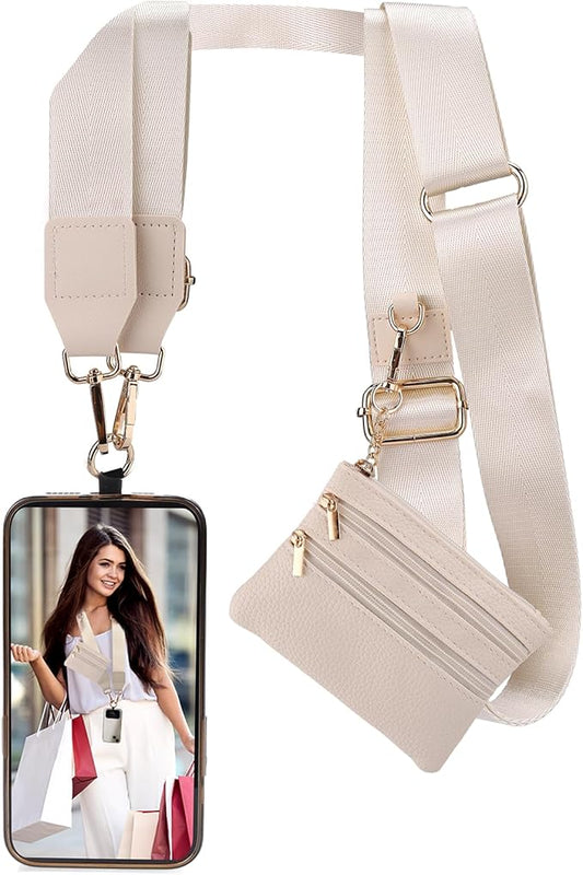 XANGNIER Clip and Go Strap for Phone with Wallet Crossbody, Phone Strap with Zippered Wallet, Adjustable Anti-Theft Cellphone Lanyard for Women, Cellphone Chain Accessories, Multicolor 12