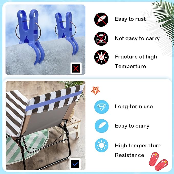 Towel Bands (6 Pack) - Stretch Beach Towel Clips for Beach Cruise Pool Chairs, Lounge Towel Holder Elastic, Cruise Ship Essentials (Blue & Cyan & Pink)