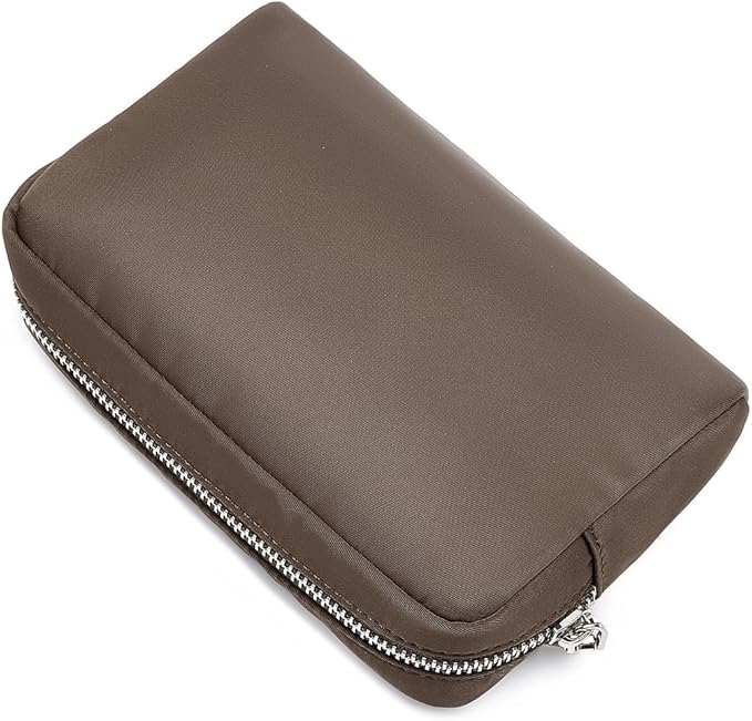 Waterproof Makeup Bag Large Capacity Women's Classic Black Wash Bag Adjustable Partition Wash Bag Brush and Cosmetic Carrying Bag… (Brown)