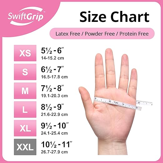 SwiftGrip Pink Nitrile Gloves, 3-mil, Industrial Gloves Disposable Latex Free, for Cleaning & Esthetician, Rubber Powder-Free, 100-ct Box (X-Small)