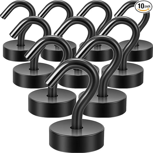 Neosmuk Magnetic Hooks, Cruise Ship Essentials, 30lb+ Heavy Duty Magnetic Hooks for Cruise Cabins, Refrigerator, Grill, Hanging, and Travel | Extra Strong Must-Haves Magnet Hook,Black,Pack of 10