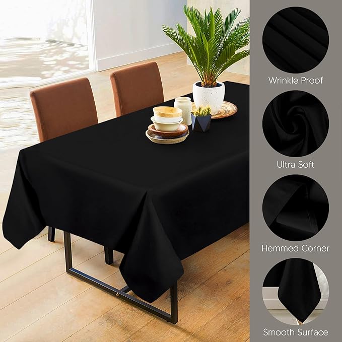 Utopia Kitchen Rectangle Table Cloth 2 Pack (60x126 Inches, Black), Tablecloth Machine Washable, Polyester Table Cover for Dining, Buffet Parties, Picnics, Events, Weddings and Restaurants