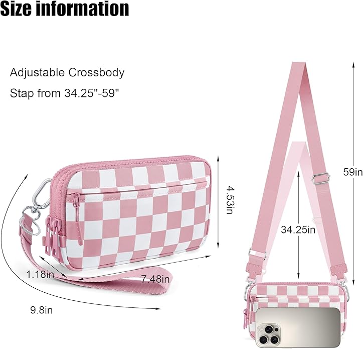 Checkered WristleWallets for Women, RFID Wallet Crossbody with 4 Zippers, Credit Card Holder Cell Phone Organizer