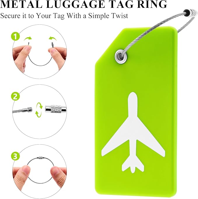 5 Pack Silicone Luggage Tag for Suitcases with Stainless Loop, TSA Approved, Privacy Protection Travel Essentials Bag Tags by Gostwo, Green