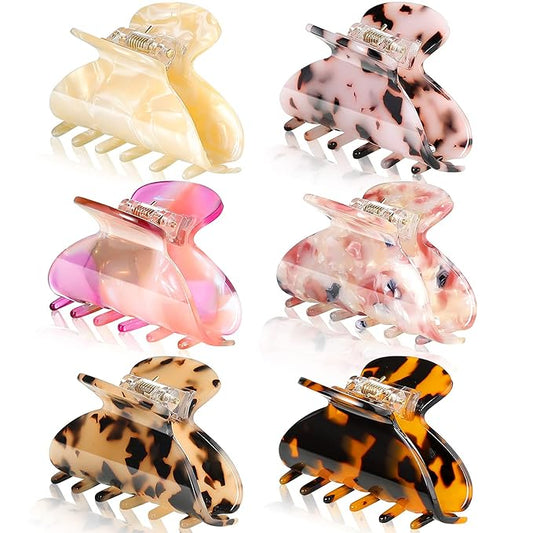 WILLBOND 6 Pieces Medium Hair Claw Clips for Thin Hair 2.6 Inch Tortoise Shell Clip Banana Jaw Hairpin French Style Barrettes Head Accessories for Women Girls(Retro Patterns)