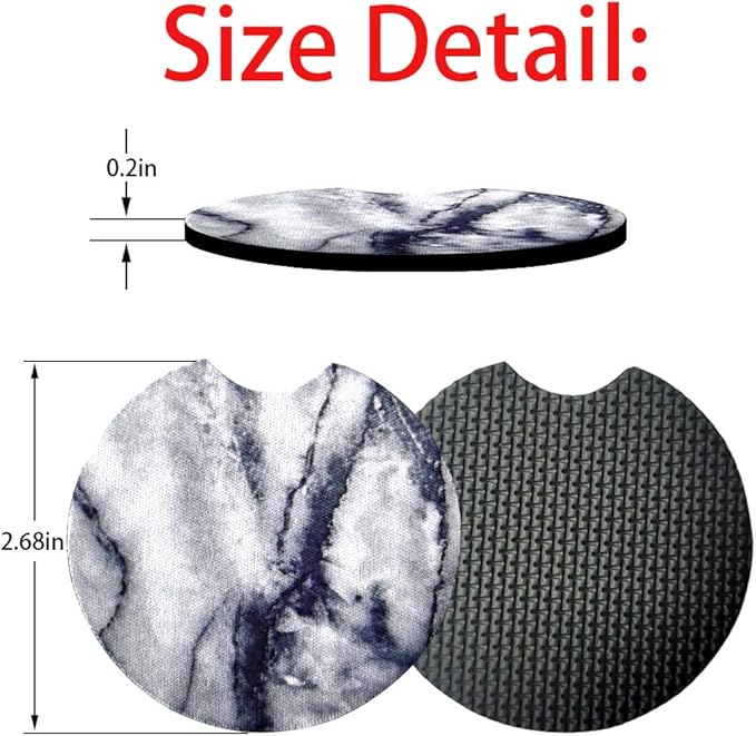 2 Pack Car Coasters for Drinks Absorbent - 2.75 Inch Cute Car Cup Holder Coasters for Women, Removable Cup Holder Coaster for Your Car, Car Interior Accessories for Women & Girls (White Marble)