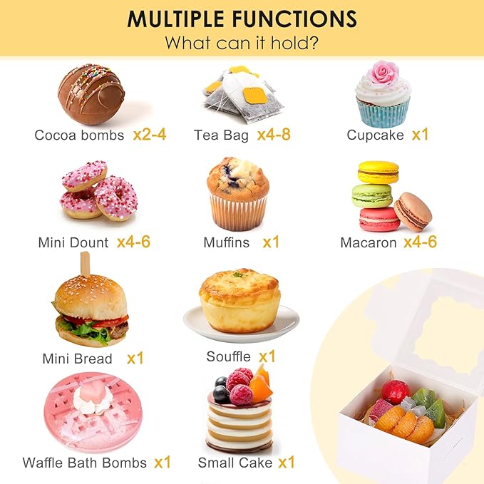 Moretoes 50pcs White Cookie Boxes with Window, 4x4x2.5 Inches Bakery Boxes with 5pcs Stickers for Small Cookies, Treats, Desserts, Chocolate Covered Strawberries, Mini Cake