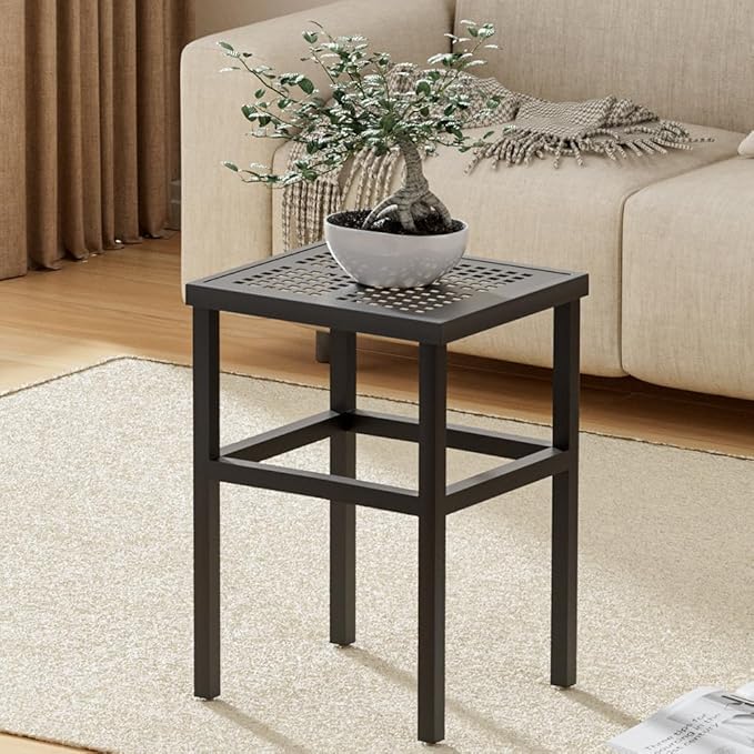 DHYGOTFUR Plant Stand - Indoor/Outdoor Extra-Sturdy 23" tall Aluminum Plant Stand – Ideal for Patios, Gardens, Living Room Decoration (Black)