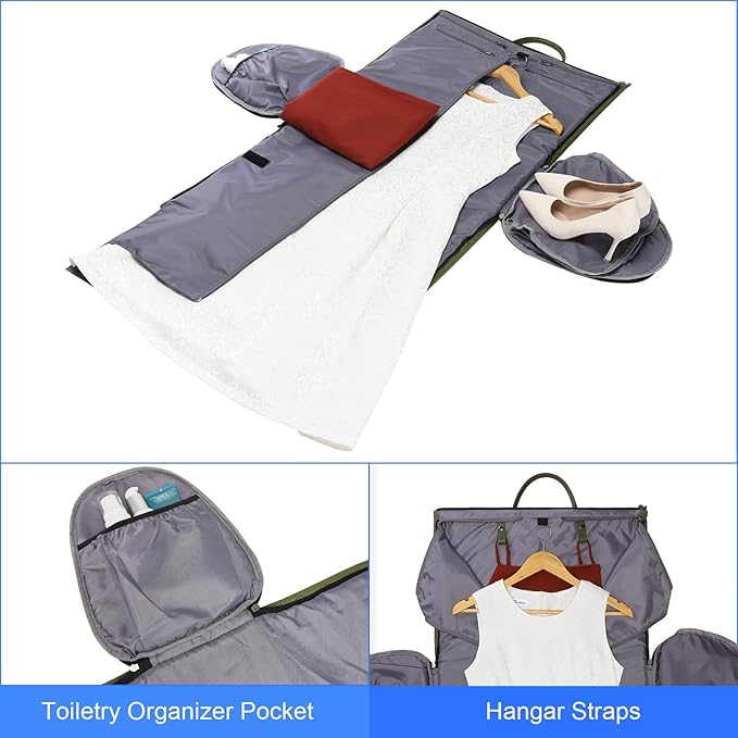 Womens Convertible Garment Bags for Travel, Modoker Waterproof Carry On Garment Bag Garment Duffel Bag - 2 in 1 Hanging Suitcase Suit Travel Luggage Bag, Green
