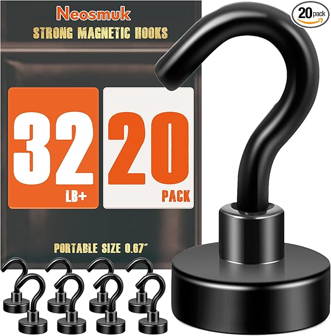 Neosmuk Magnetic Hooks, Cruise Ship Essentials, 32lb+ Heavy Duty Magnetic Hooks for Cruise Cabins, Refrigerator, Grill, Hanging, and Travel | Extra Strong Must-Haves Magnet Hook,Black