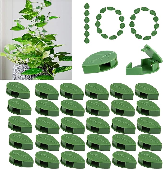100 Pcs Plant Climbing Wall Fixture Clips Acrylic Self-Adhesive Sticker Plant Fixer Vine Traction Invisible Holder Climbing Plant Green Leaf Vines Hook Fixing Clip Indoor Outdoor Decoration