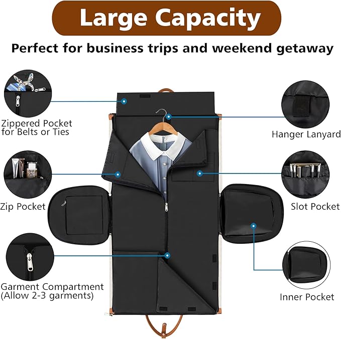Convertible Garment Duffle Bags for Travel - Carry On Garment Bags With Toiletry Bag, Large Weekender Bags for Women Men 2 in 1 Hanging Suitcase Suit Travel Duffel Bags (White)