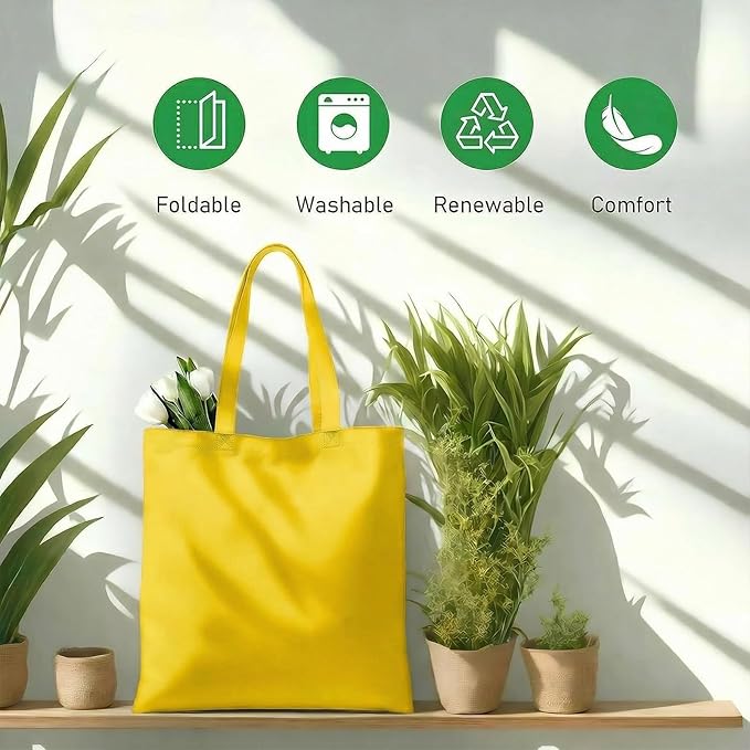 1 Pack Available Premium Canvas Reusable Tote Gift Bags,Made of Natural Canvas with Handle,Work,DIY,Shopping(Bright Yellow)