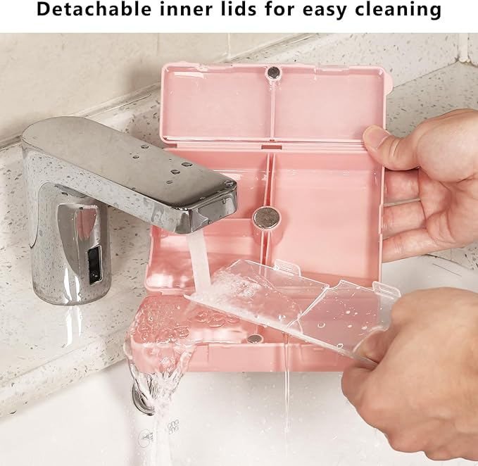 FYY Daily Pill Organizer,2 Pcs 7 Compartments Portable Pill Case Travel Pill Organizer,[Folding Design] Pill Box for Purse Pocket to Hold Vitamins,Cod Liver Oil,Supplements and Medication-Pink+Navy