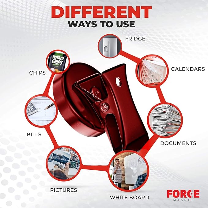 Force Magnet - Magnetic Clips Pack of 10 - Premium Quality Magnet Clips with Anti-Scratch Pads - Make Notes, Remember Appointments and Hang Keys on Metal Surfaces - Heavy Duty (Mixed Colors)