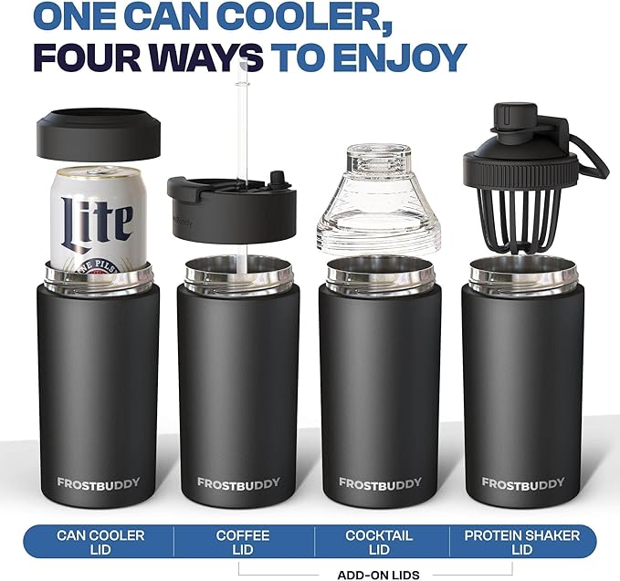 Frost Buddy Universal Can Cooler - Fits all - Stainless Steel Can Cooler for 12 oz & 16 oz Regular or Slim Cans & Bottles - Stainless Steel (Merry Marbleous)