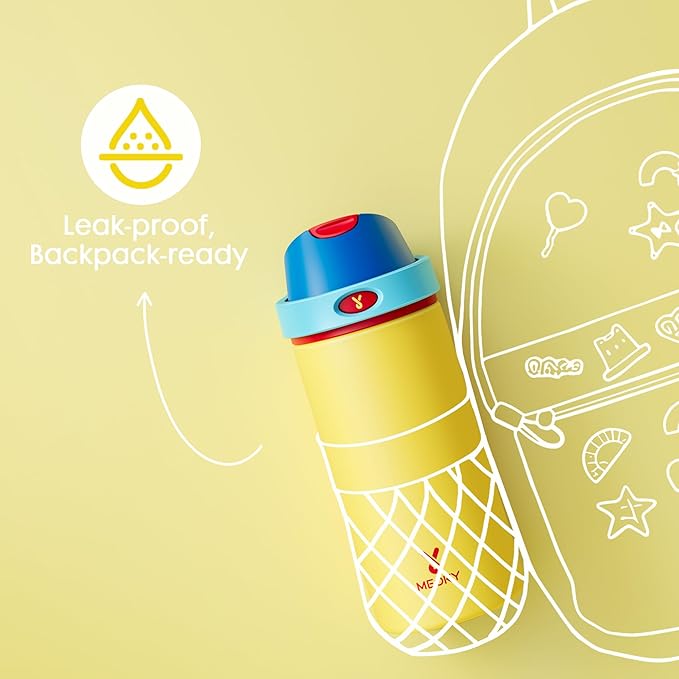 18 oz Insulated Water Bottle for Kids: Meoky Stainless Steel Water Bottle with 2-in-1 Straw and Spout Lid - Leak Proof, Fits in Car Cup Holder, BPA-Free for Sports School Backpacks, Golden Charm