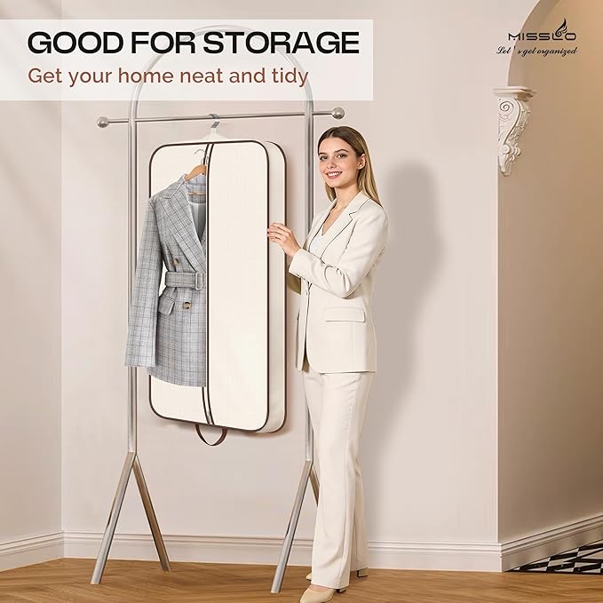 MISSLO 43" Hanging Garment Bags for Travel for Women Heavy Duty Mens Suit Bag Travel Foldable Suit Cover Bags for Closet Storage for Coats, Jackets, Shirts, Clothes, Beige