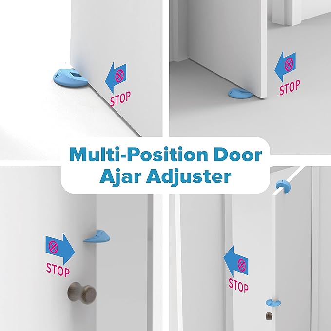 Upgraded Silicone Door Pinch Guard and Door Stoppers 2 Functions in 1 with 4 Free Hooks, Heavy Duty Finger Pinch Guard Prevents Finger Pinch Injuries, Slamming Doors. 4 Packs, Blue