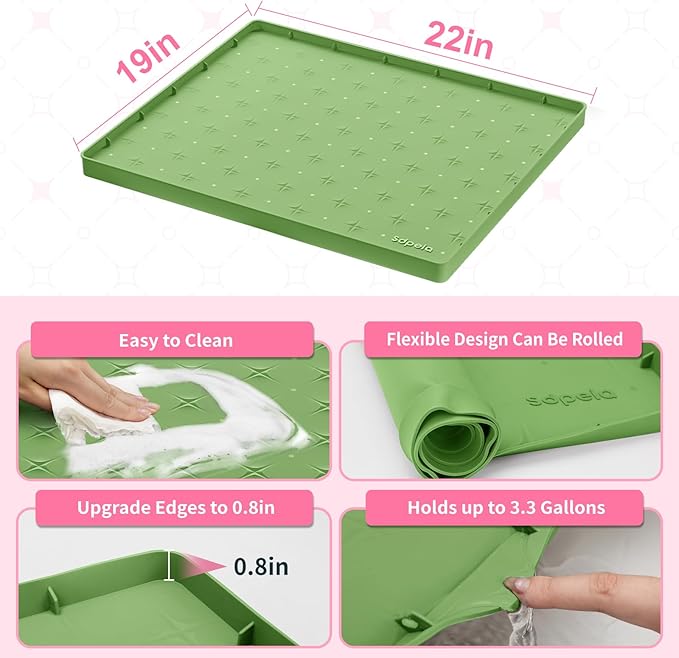 Sdpeia Under Sink Mat 22"×19" Waterproof Silicone Cabinet Liner & Sink Protector for Kitchen & Bathroom, Multi-Purpose Organizers Tray for Pets, Laundry, Cat Litter Mat