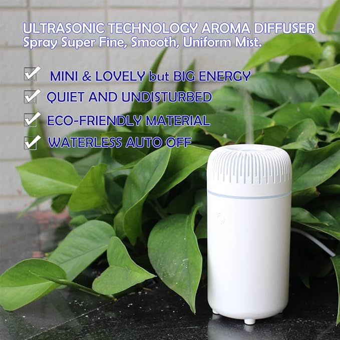 Unee Car Diffuser,USB 100ml Small Humidifier Essential Oil Aroma Diffuser Aromatherapy Diffusers Cool Mist for Car Home Office(White)