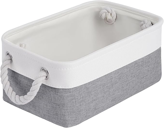 VQRTEXA Storage Baskets for Shelves 11.8x7.9x5.2 Inch, Foldable Fabric Storage Bins with Handles, Small Storage Baskets for Organizing Closet, Bathroom, Office, Home Organization (1-Pack, White&Gray)