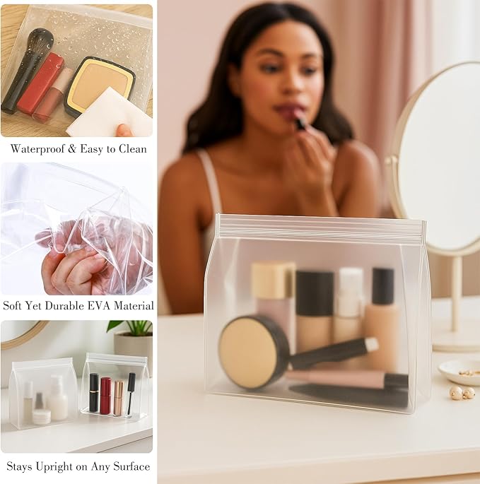 30 Pack Mini Clear Makeup Bag Organizer Cosmetic Zipper Pouch TSA Approved Small Travel Pouches Transparent EVA Reusable Water-resistant Plastic Clear Gift Bags Bulk, Frosted, 6” x 5” x 1.5”