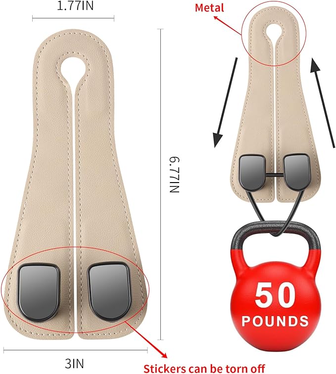 2 Pack KAFANLIN Car Headrest Hooks for Purses and Bags Cute Leather Car Seat Back Head Rest Double Hooks for Bags Cute Pink Beige Car Accessories Headrest Back Seat Handbags Hook (Pink 2 Pack)
