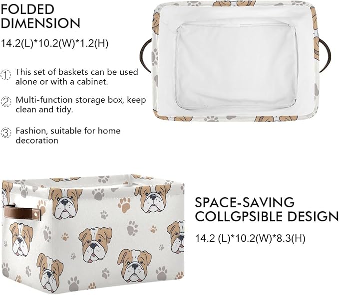 Aslsiy Storage Basket Dog Paws Nursery Bins English Bulldog Baby Box Canvas Clothes Shelf Basket Laundry Hamper Gift Basket for Home Closet 2 Pcs