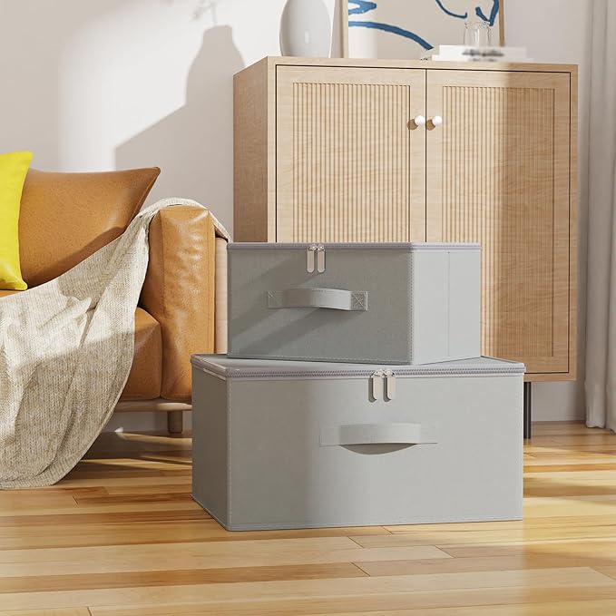 Storage Bins with Zipper, Cube Organizer Basket with Lid, Collapsible Stackable Closet Boxes, for Home and Bedroom, 1 Pack, Grey, 11.8 x 7.9 x 6.3 In, XSNY16GS-1