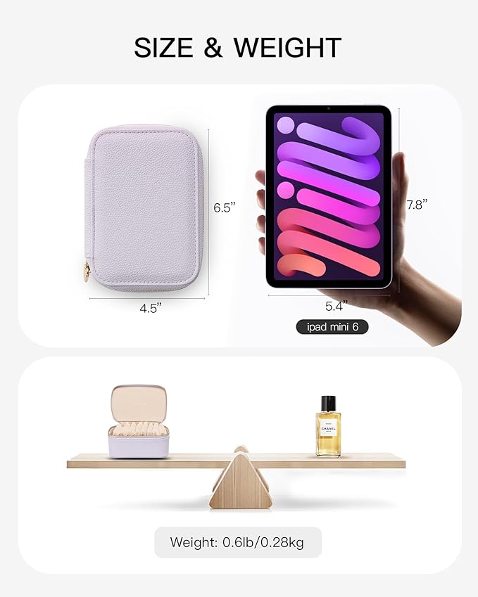 Vlando Travel Jewelry Case with 8 Velvet Jewelry Bags Travel Jewelry Storage Box Jewelry Organizer for Necklace Rings Earrings Teen Girls Gifts Trendy Stuff -Purple