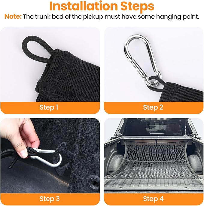 Truck Bed Net, Highly Elastic Cargo Net for Pickup Truck Bed, Stretchable Mesh Organizer for Pickup Trunk Bed, Suitable for Daily Light Loads of Trucks, 4'x4' Stretches to 7'x7'