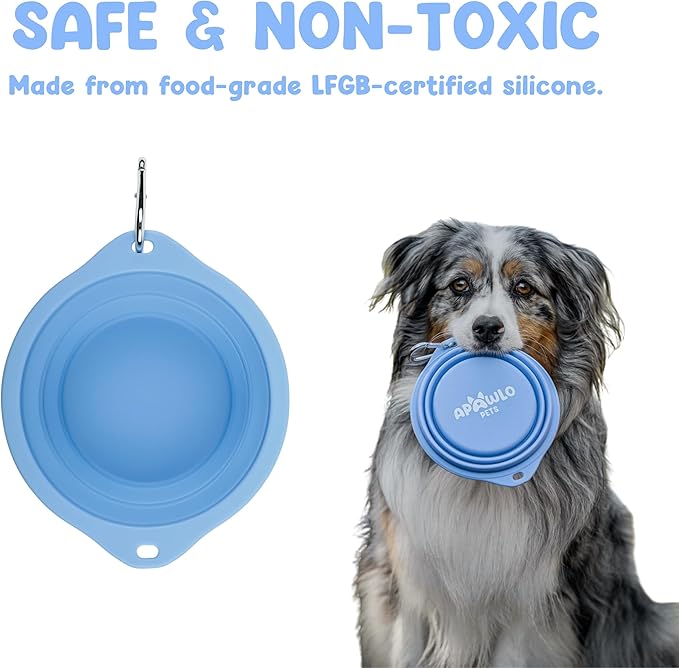 Collapsible Dog Bowl - 800ml/27 oz Portable Silicone Travel Water Bowl for Dogs with Carabiner | Foldable, Dishwasher Safe | Hiking, Camping Dog Essentials & Outdoor Pet Feeding - Blue