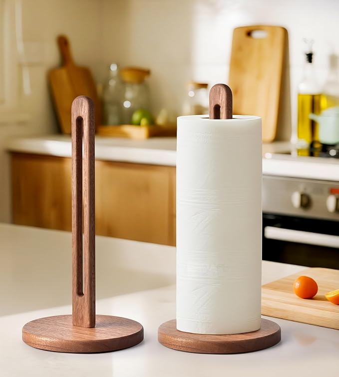KitchLife Acacia Wooden Paper Towel Holder Countertop, 6.5" Wide Base (Large Size) with Non-Slip Pads, Fits Jumbo Rolls, Freestanding Paper Towel Stand Upgraded Dispenser Organizer