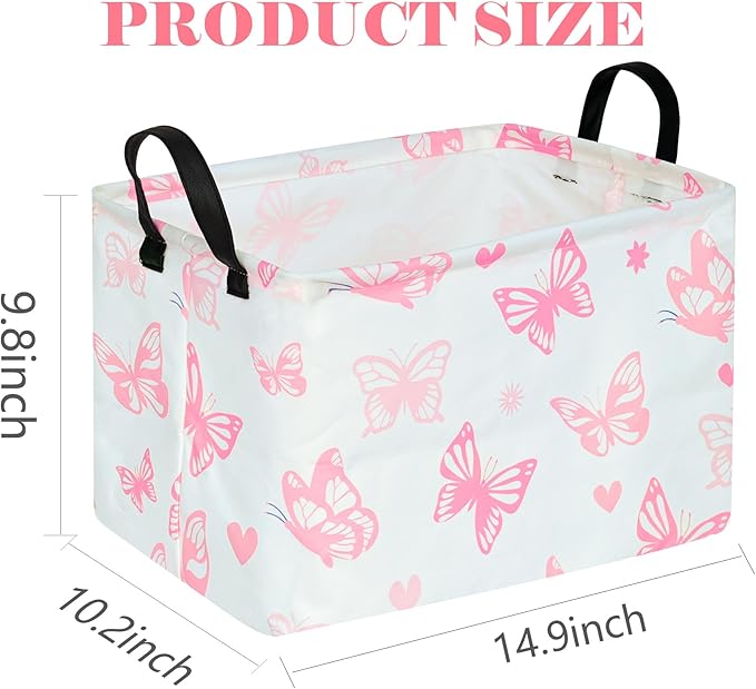 Rectangle Gift Storage Basket Home Shelf Storage Basket Organizer Box Clothes Laundry Hamper Nursery Basket Laundry Basket with Handles (Butterfly)