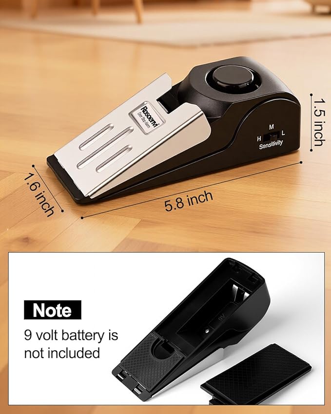 3 Pack Door Stop Alarm, Door Stopper with 120DB Security Alarm, Floor Wedge Door Stop Siren, Door Security Devices for Traveling, Apartment, Hotel and Home, Black